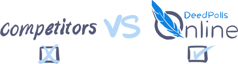 Competitors Image with a square box and a cross vs Deed Polls Online with a square box and a tick - Banner - Competitors vs Deed Polls Online