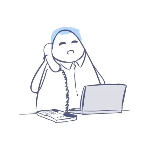 Illustration of a Deed Polls Online employee using the telephone and a laptop, providing customer support - Attentive Customer Support
