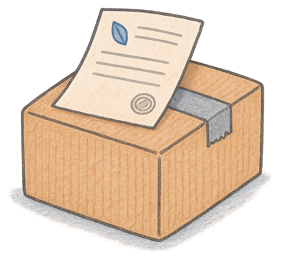 A drawing of a deed poll on a packing box