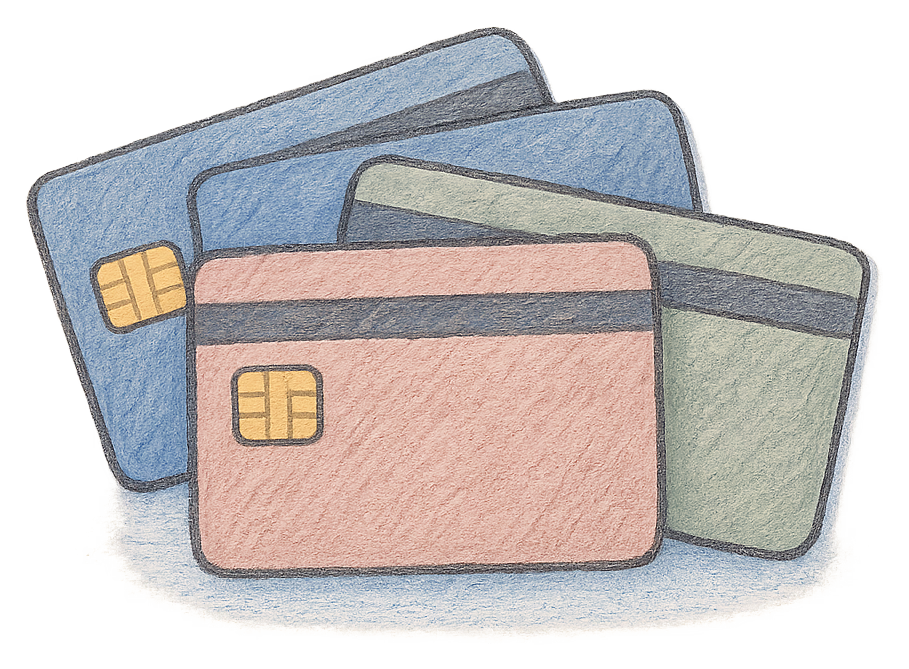 A drawing of three bank cards fanned out