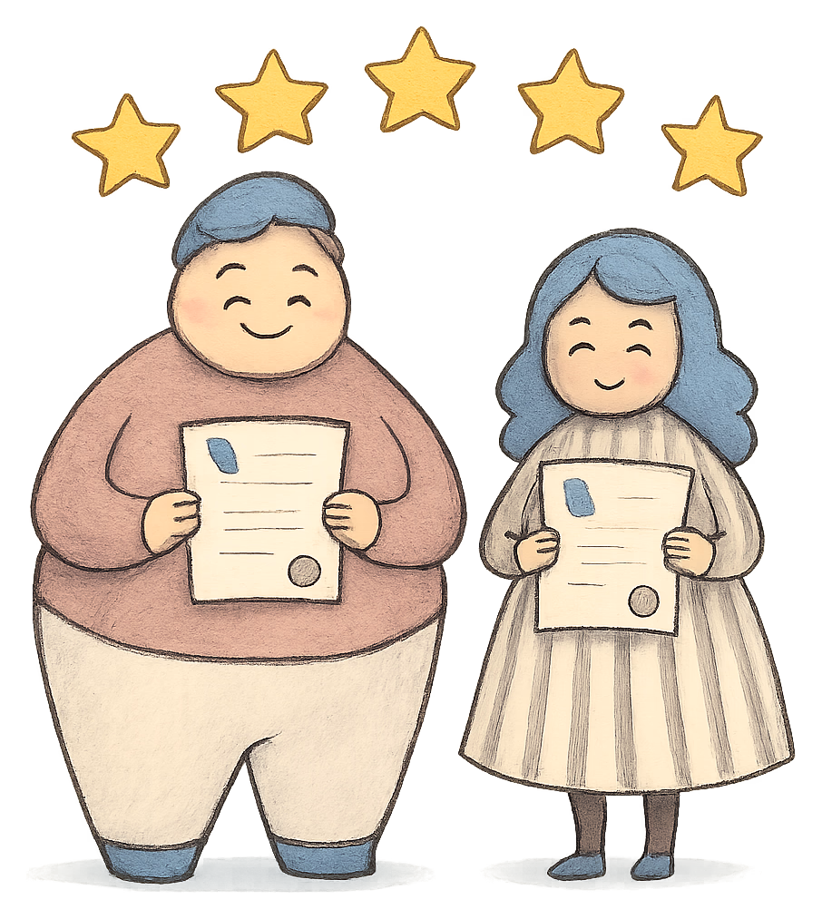 A drawing of the couple with five stars above them