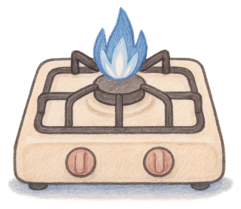 A drawing of a gas hob