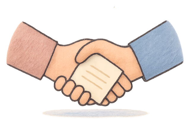 Two hands shaking over a document