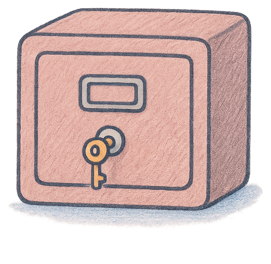A drawing of a closed filing drawer with a small key in its lock
