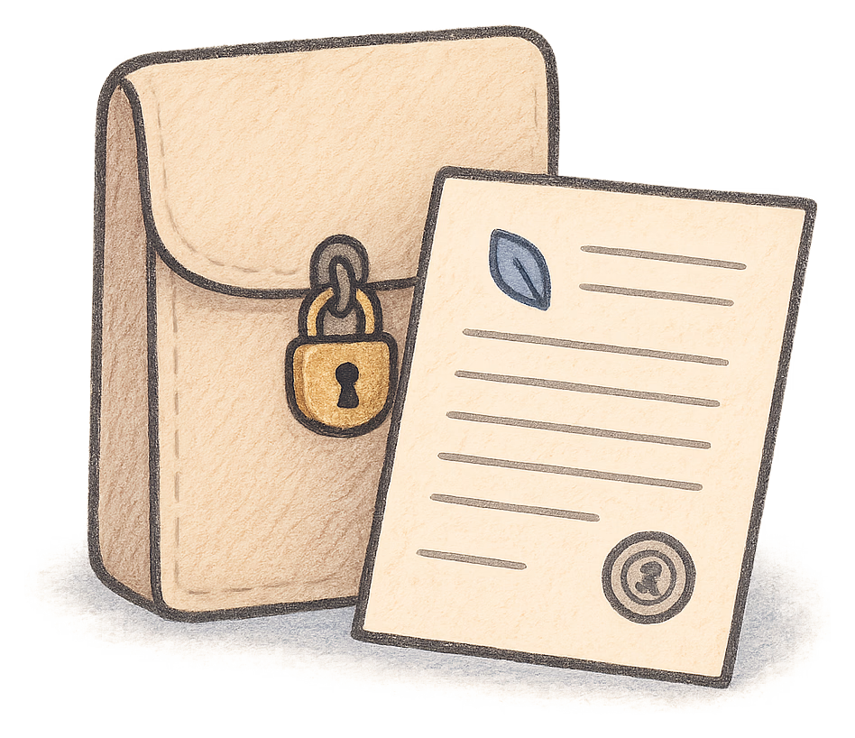 A drawing of a deed poll beside a closed folder with a small padlock