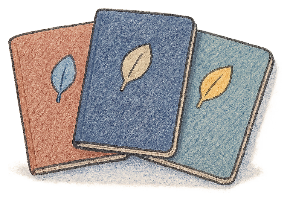 A drawing of three passports in different colours