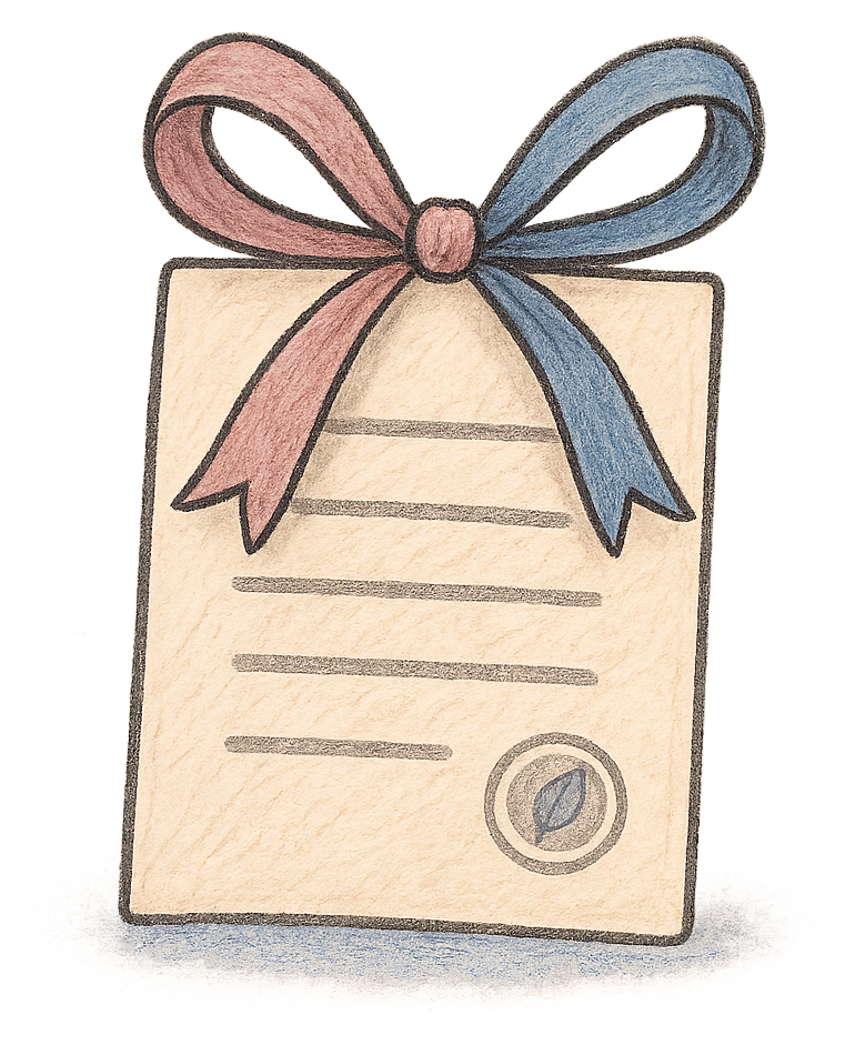 A drawing of a pink and a blue ribbon tied in a bow on a child's deed poll