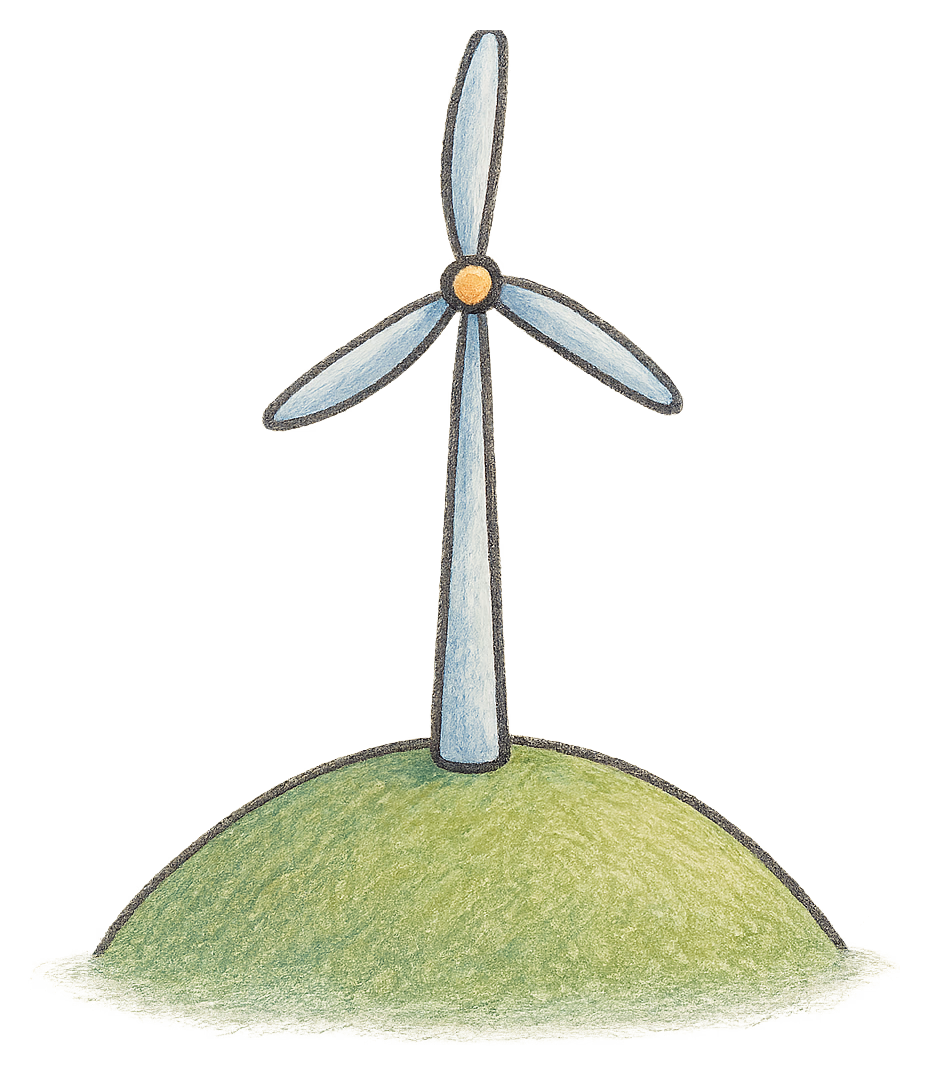 A drawing of a wind turbine